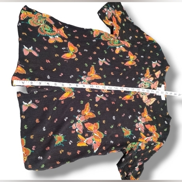 90s Butterfly Slinky Crepe Jacqueline Lauren Stretch Button Up Whimsygoth Blouse - Picture 7 of 16